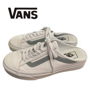 VANS Style 36 True White / Green Mileiu Leather Slide Mules 6.5